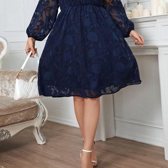 Melo Apparel Plus Size Surplice Neck Balloon Sleeve Dress - Picture 4 of 7